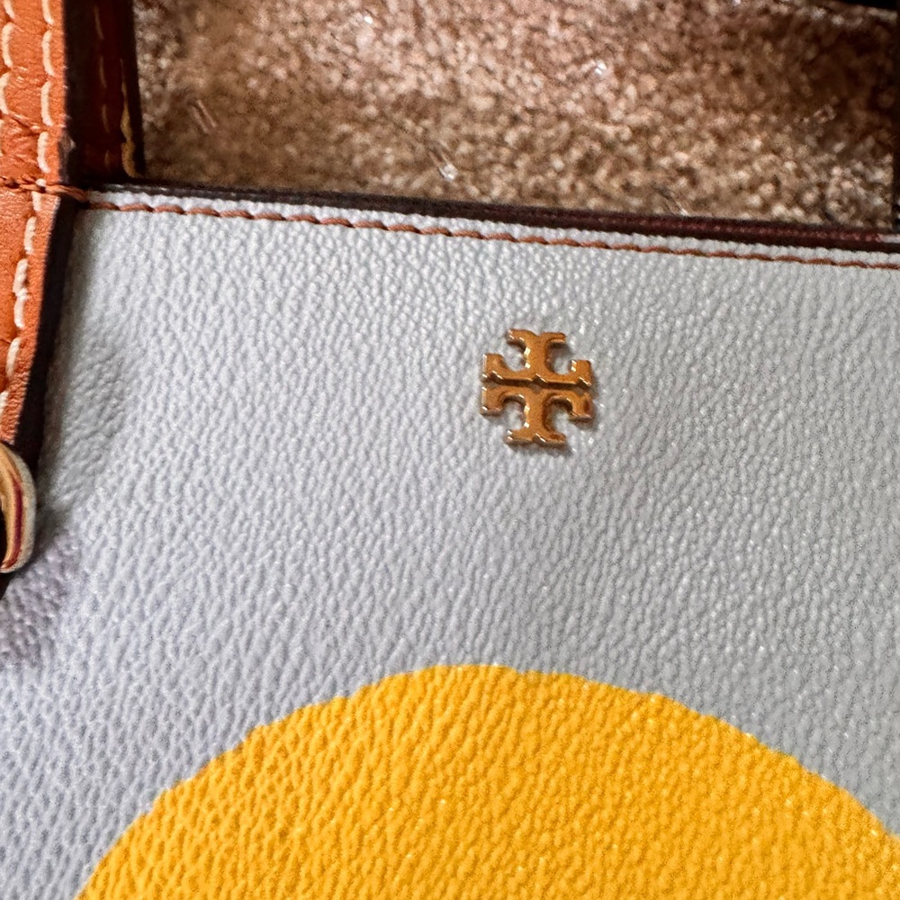 Tory Burch Gray Leather Tote with Yellow Detail